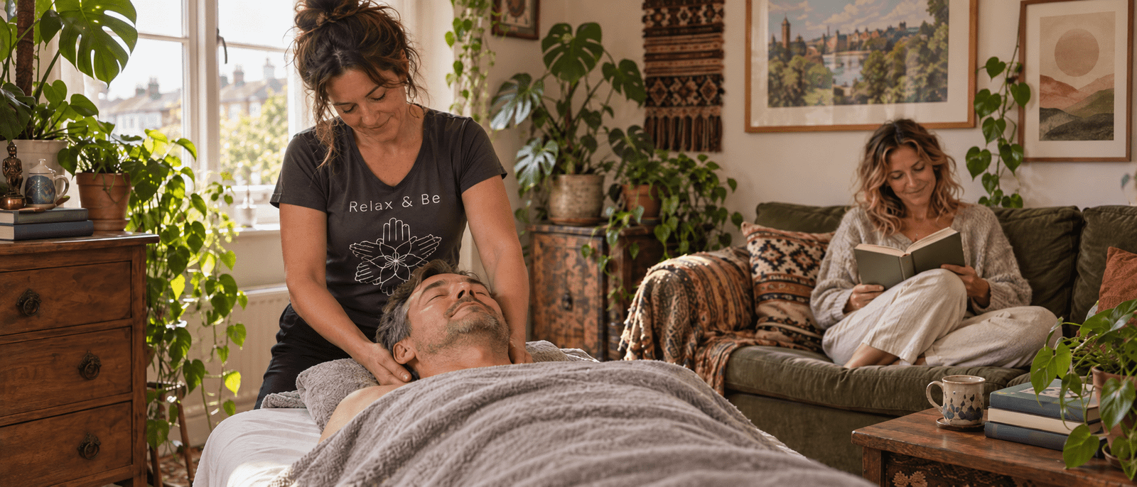 Man enjoying a massage while his partner relaxes