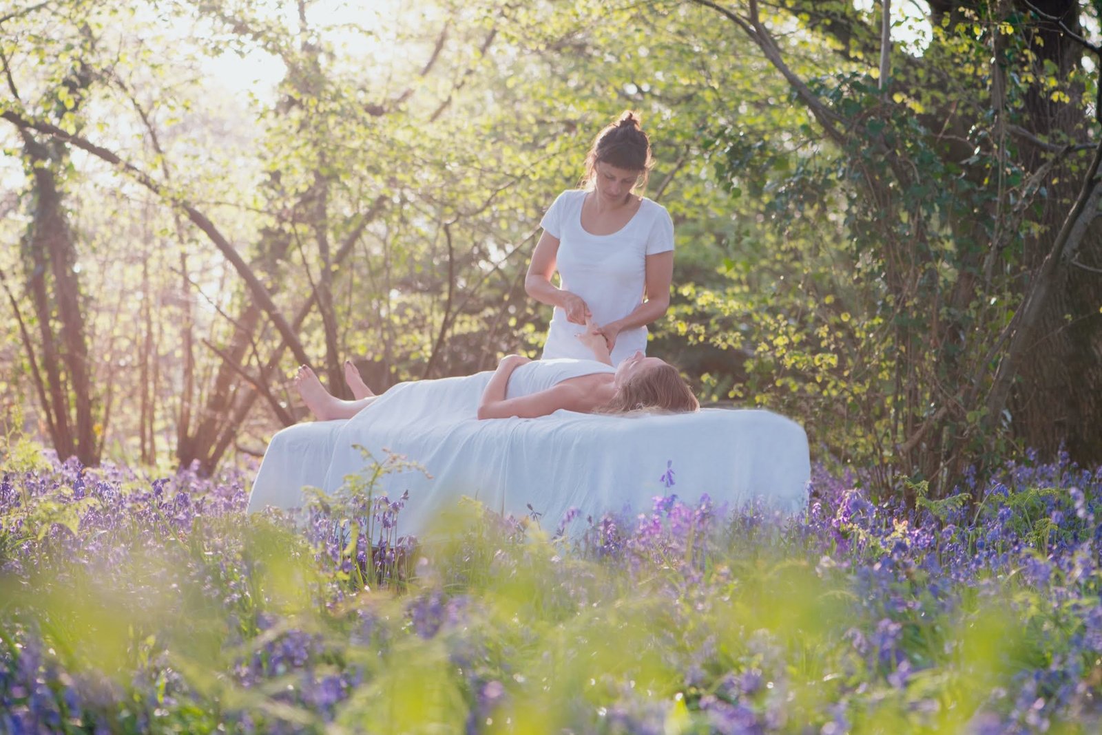 Relax & Be photoshoot in bluebell woods on the Isle of Wight